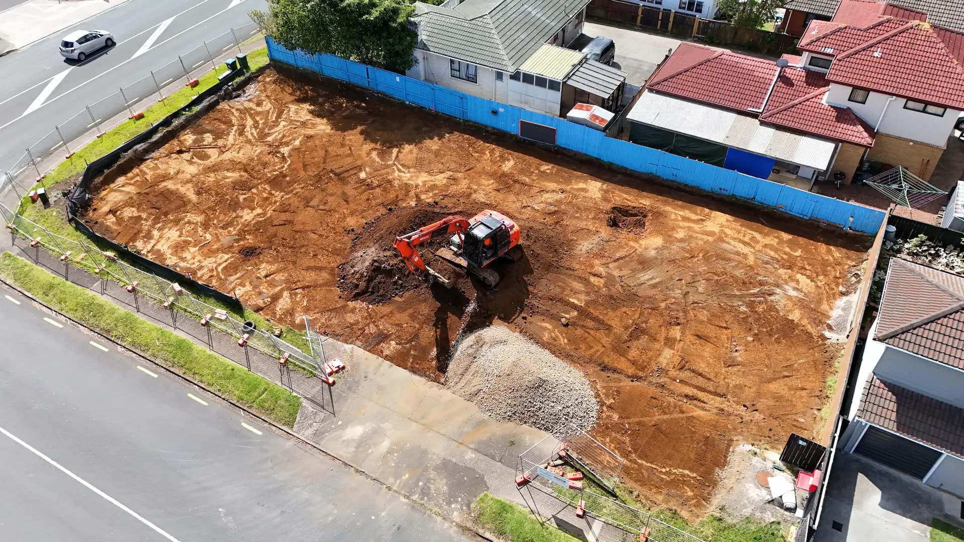 Aerial view of civil construction site, Auckland - Bromley Group