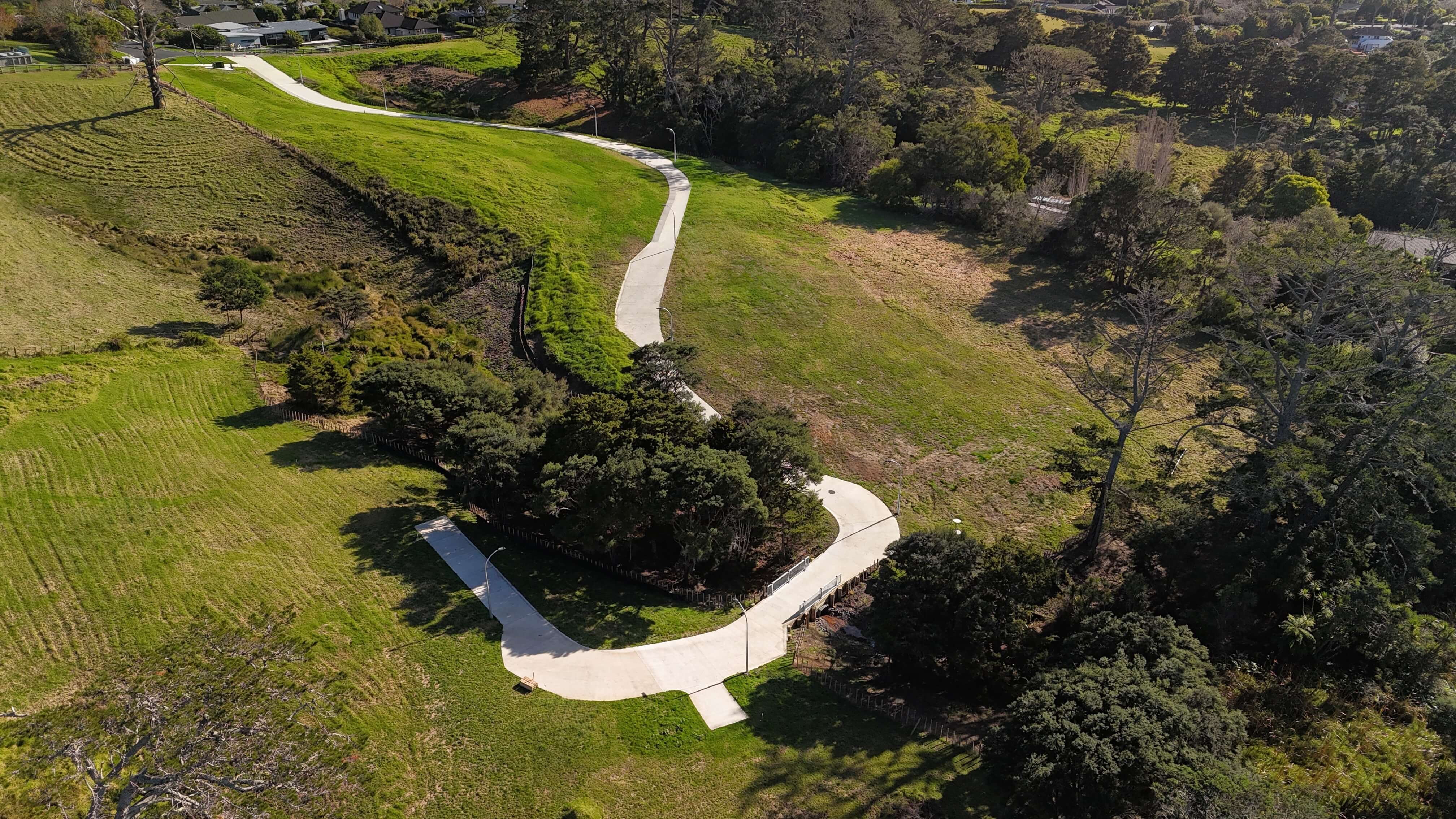 Aerial view of multi-lot residential subdivision civil works, Auckland's northwest
