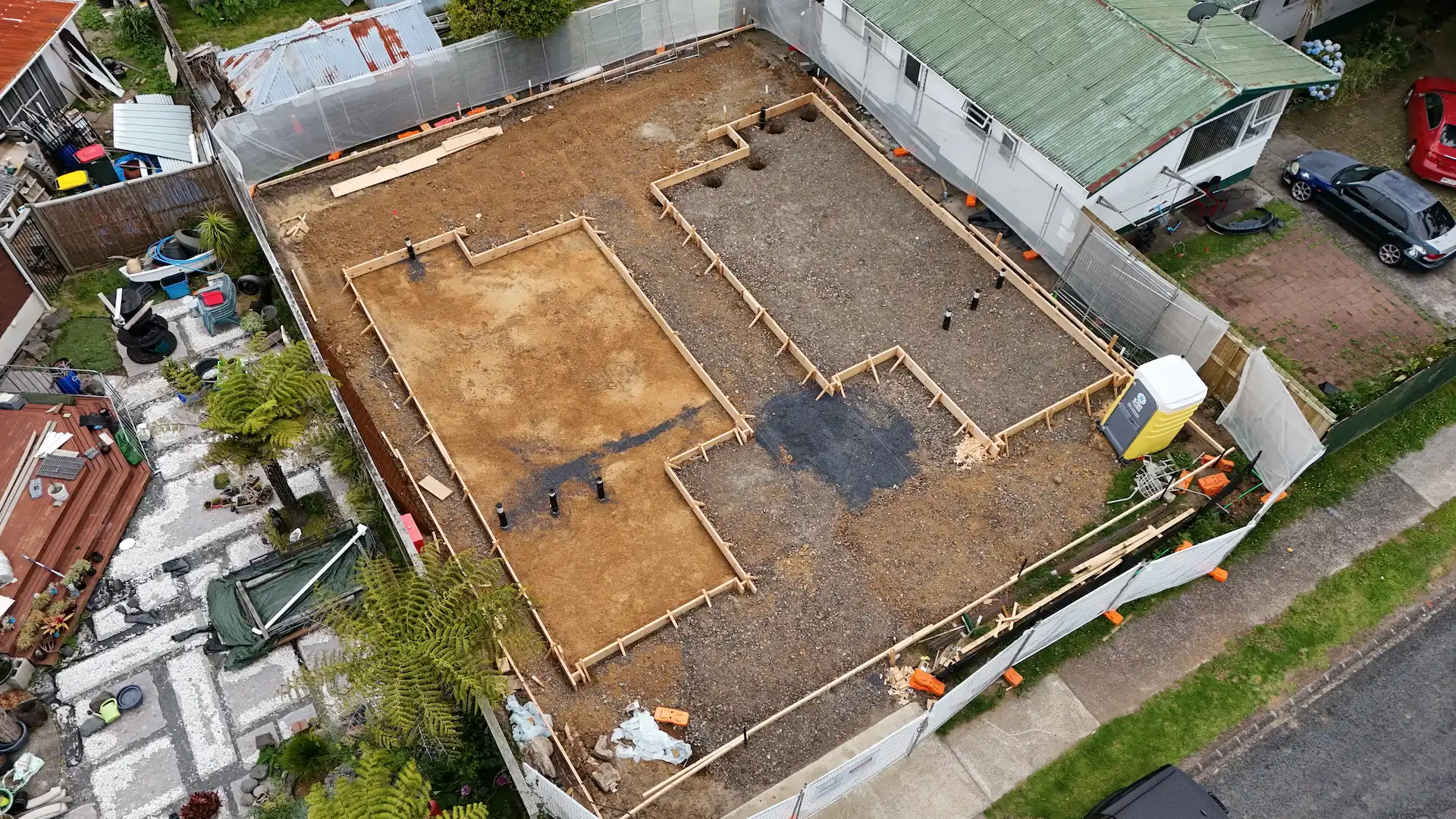 Aerial view of subdivision civil works in progress across Auckland - Bromley Group